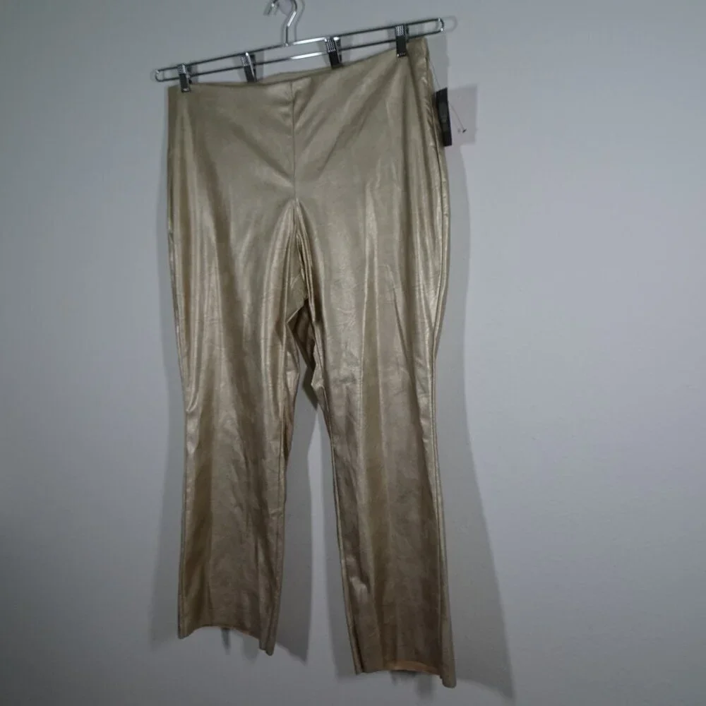 Vince Camuto Gold Pants Women's Plus Size 16W Straight Leg Party Holiday Vegan - Picture 4 of 11